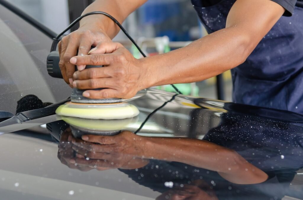 Machine polishing a car panel — mobile detailing by MR NEONS Adelaide